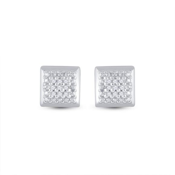 Diamond Stud Square Earrings 925 Sterling Silver Screw Back - Picture 2 of 2